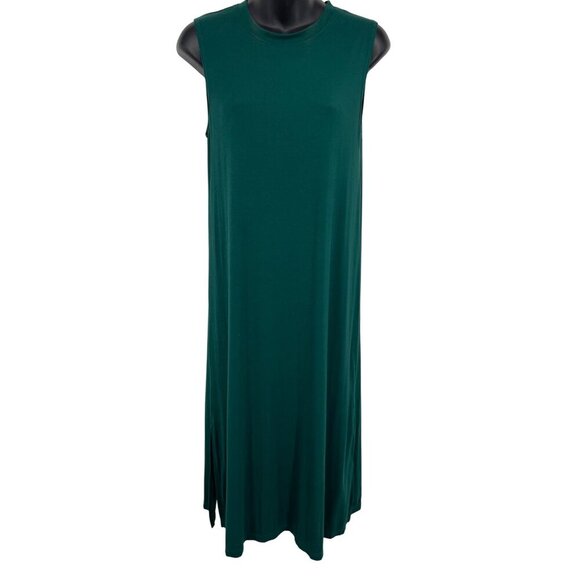 Fighting Eel Womens Size Small Sleeveless Shift Midi Dress Teal Stretch Slit EUC - Picture 1 of 8